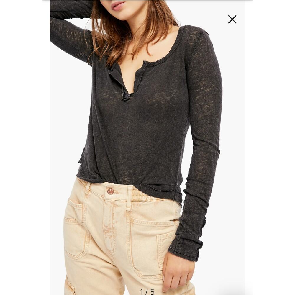 We the Free People Longsleeve Pullover Shirt Linen Cotton Blend Raw Seams Medium